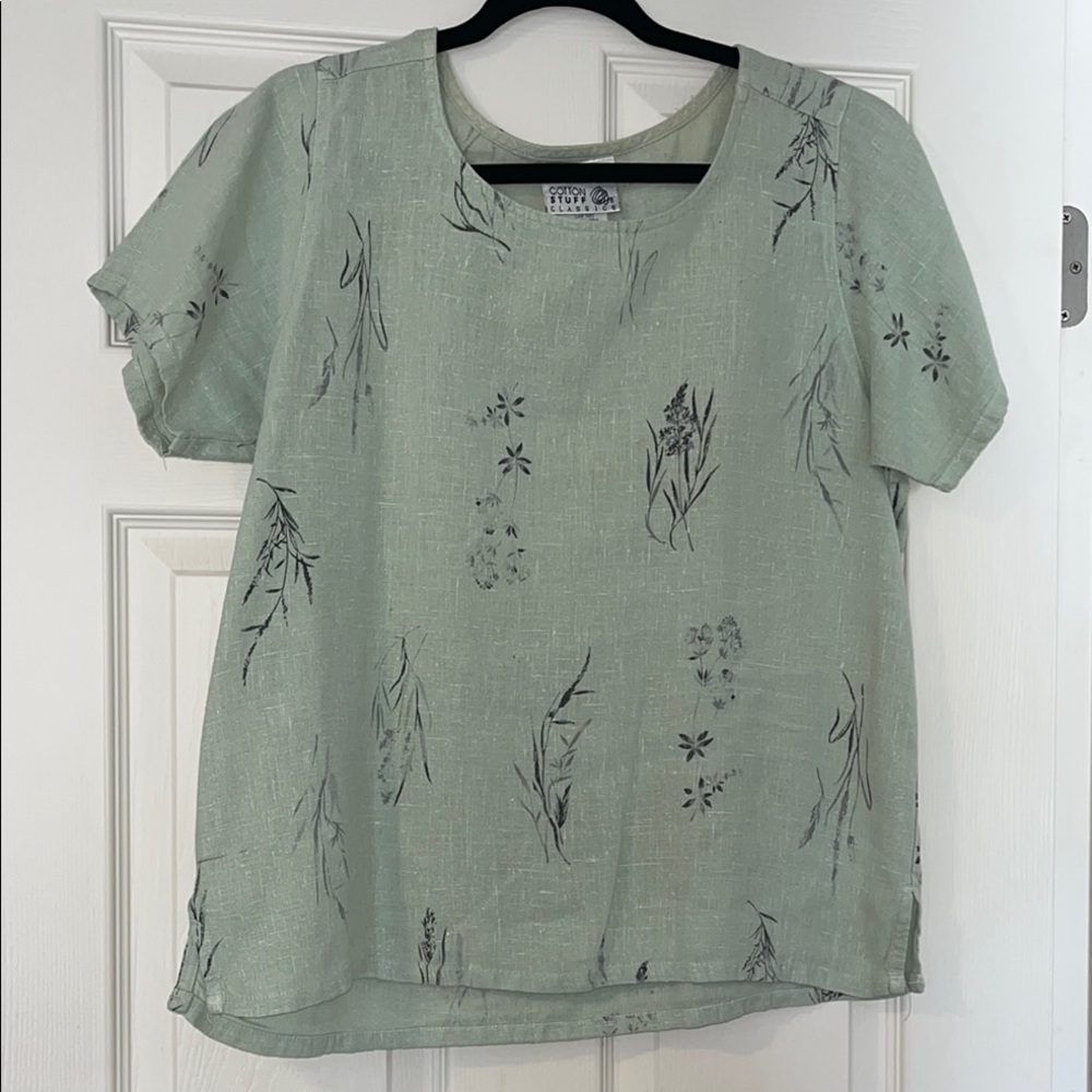 Floral Green Linen Top